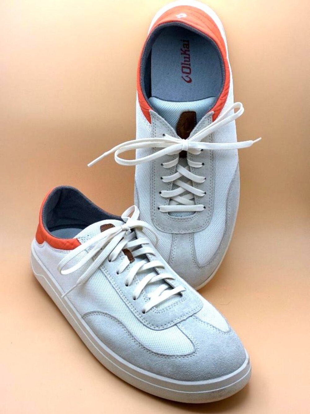 OluKai Punini Mens 13 Sneakers Off White Orange Convertible Shoes Arch Support